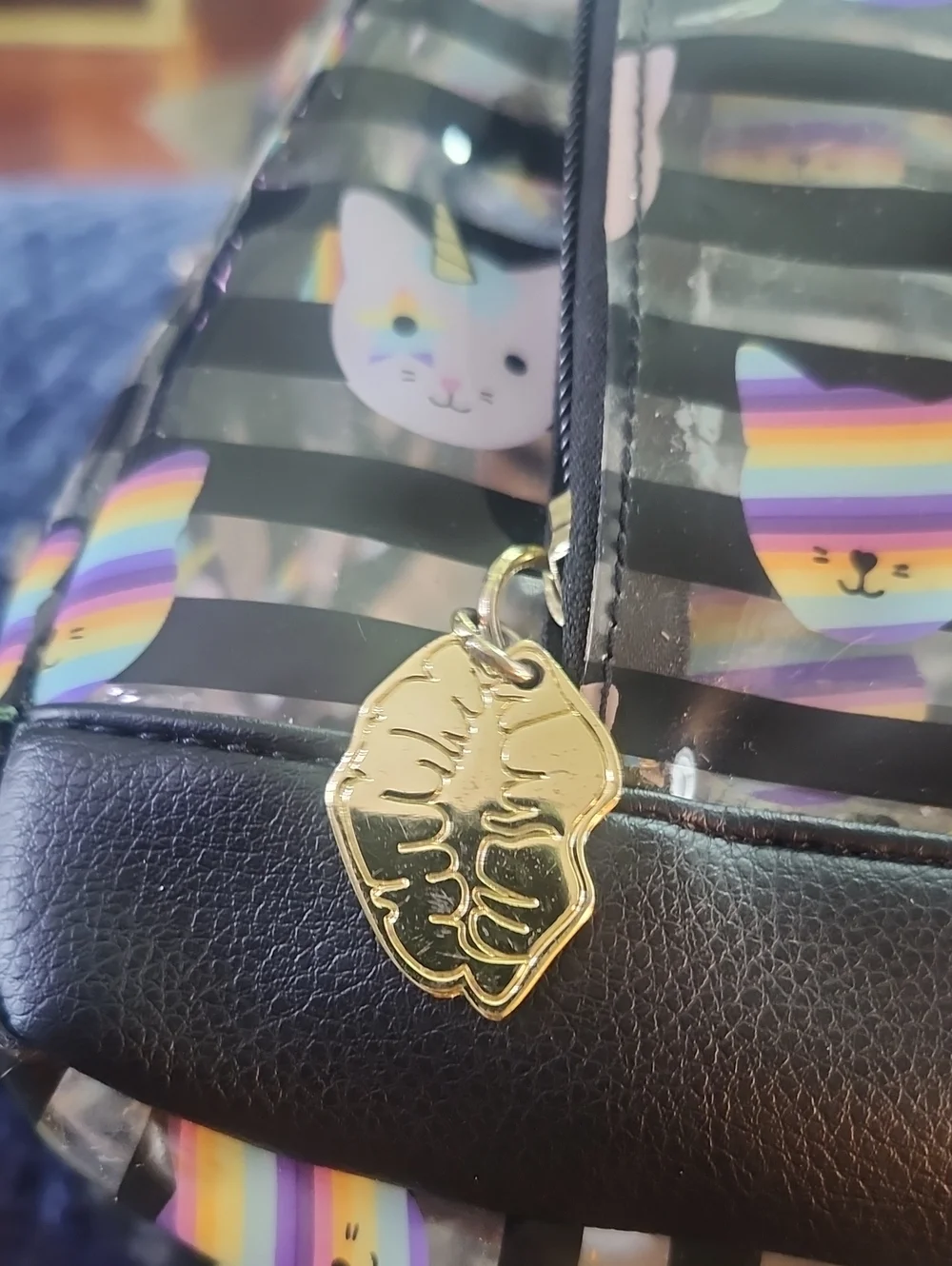 Betsey Johnson Rainbow Cat Unicorn Backpack - Pink & Black Transparent Stripes